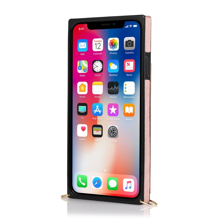 For iPhone X / XS Square Zipper Wallet Bag TPU+PU Back Cover Case with Holder & Card Slots & Wallet & Cross-body Strap