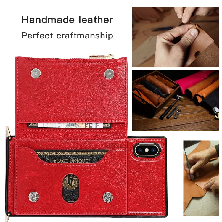 For iPhone X / XS Square Zipper Wallet Bag TPU+PU Back Cover Case with Holder & Card Slots & Wallet & Cross-body Strap