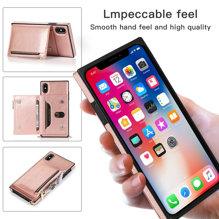 For iPhone X / XS Square Zipper Wallet Bag TPU+PU Back Cover Case with Holder & Card Slots & Wallet & Cross-body Strap