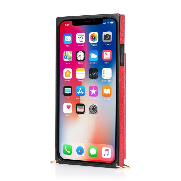 For iPhone X / XS Square Zipper Wallet Bag TPU+PU Back Cover Case with Holder & Card Slots & Wallet & Cross-body Strap
