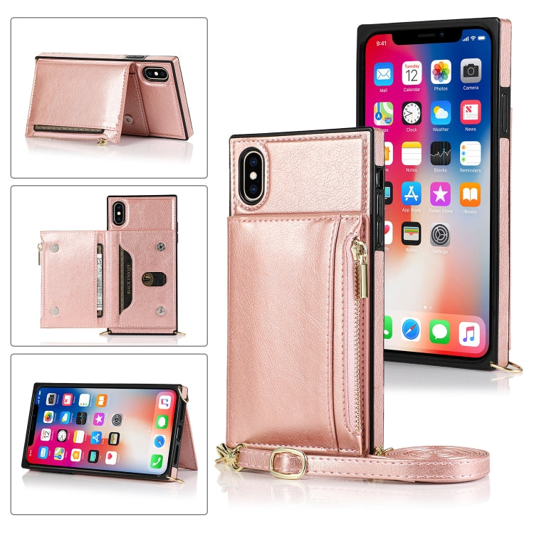 For iPhone XS Max Square Zipper Wallet Bag TPU+PU Back Cover Case with Holder & Card Slots & Wallet & Cross-body Strap