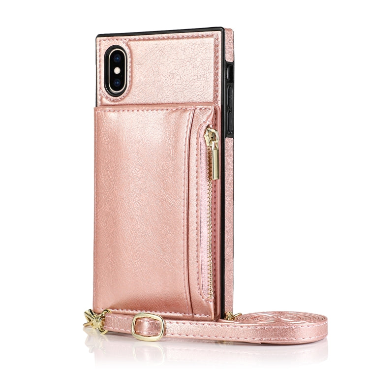 For iPhone XS Max Square Zipper Wallet Bag TPU+PU Back Cover Case with Holder & Card Slots & Wallet & Cross-body Strap