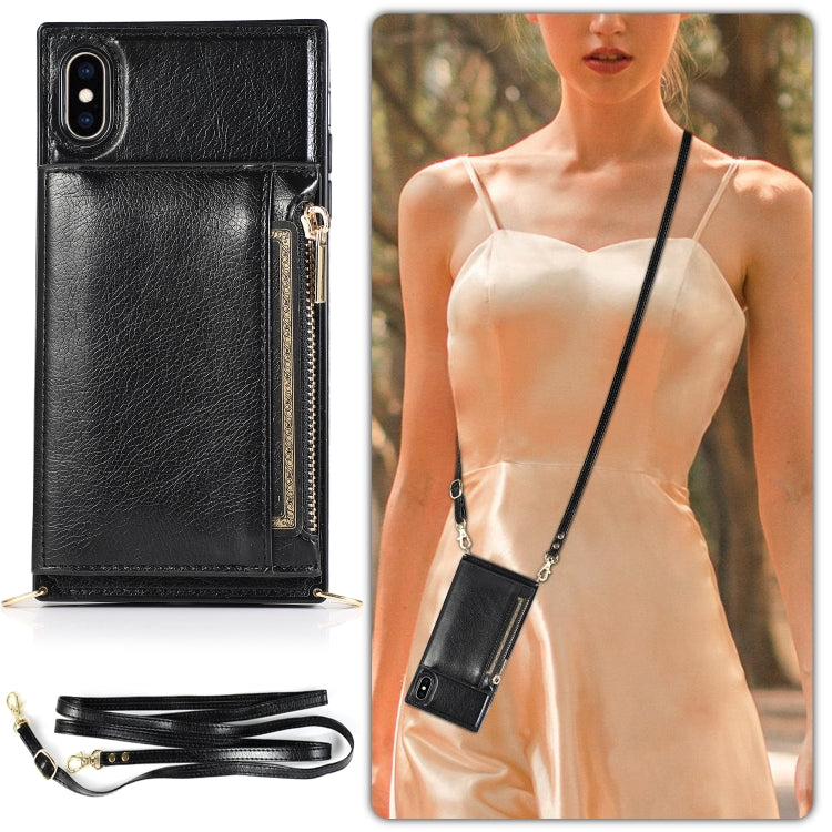 For iPhone XS Max Square Zipper Wallet Bag TPU+PU Back Cover Case with Holder & Card Slots & Wallet & Cross-body Strap