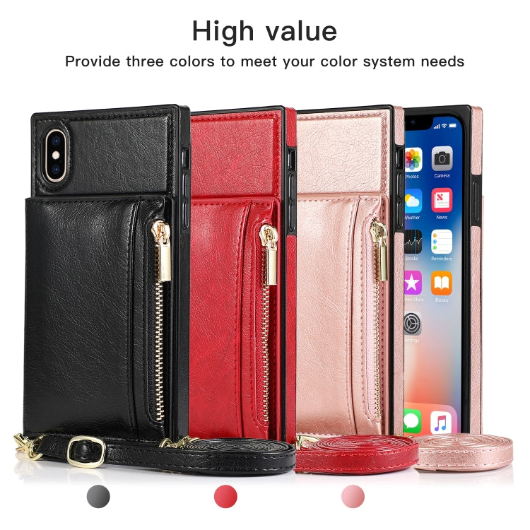 For iPhone XS Max Square Zipper Wallet Bag TPU+PU Back Cover Case with Holder & Card Slots & Wallet & Cross-body Strap