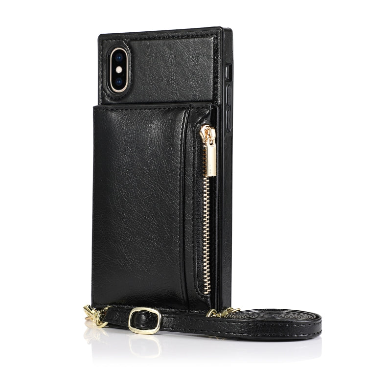 For iPhone XS Max Square Zipper Wallet Bag TPU+PU Back Cover Case with Holder & Card Slots & Wallet & Cross-body Strap