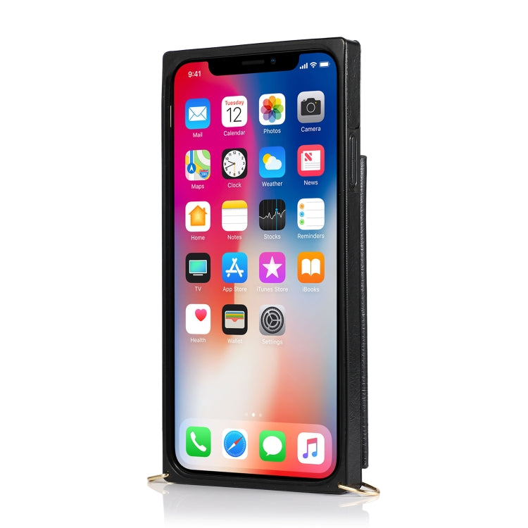 For iPhone XS Max Square Zipper Wallet Bag TPU+PU Back Cover Case with Holder & Card Slots & Wallet & Cross-body Strap