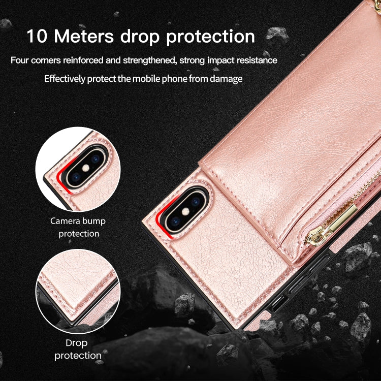 For iPhone XS Max Square Zipper Wallet Bag TPU+PU Back Cover Case with Holder & Card Slots & Wallet & Cross-body Strap