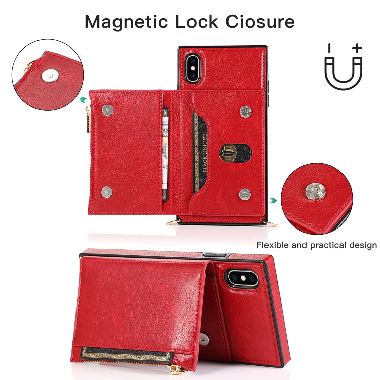 For iPhone XS Max Square Zipper Wallet Bag TPU+PU Back Cover Case with Holder & Card Slots & Wallet & Cross-body Strap