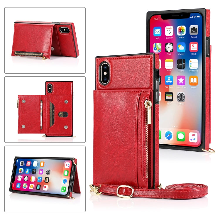 For iPhone XS Max Square Zipper Wallet Bag TPU+PU Back Cover Case with Holder & Card Slots & Wallet & Cross-body Strap