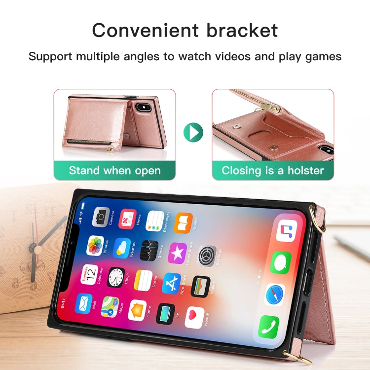 For iPhone XS Max Square Zipper Wallet Bag TPU+PU Back Cover Case with Holder & Card Slots & Wallet & Cross-body Strap