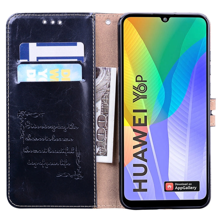 For Huawei Y6P 2020 Business Style Oil Wax Texture Horizontal Flip Leather Case with Holder & Card Slots & Wallet