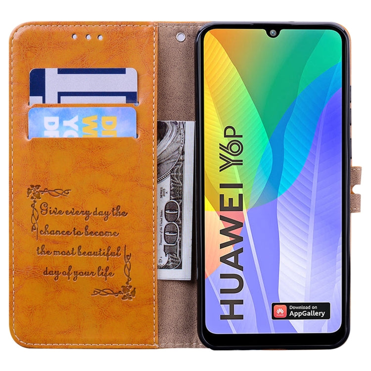 For Huawei Y6P 2020 Business Style Oil Wax Texture Horizontal Flip Leather Case with Holder & Card Slots & Wallet