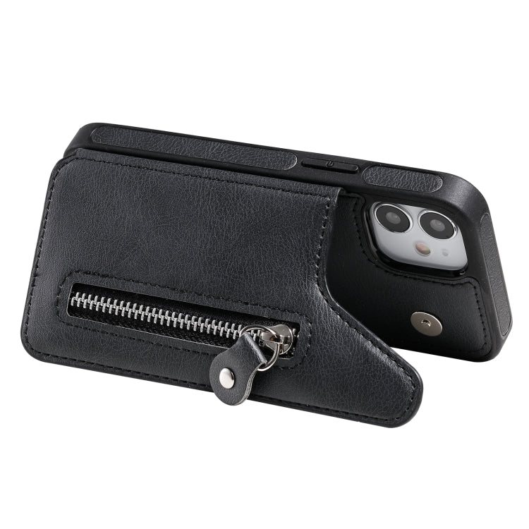 For iPhone 12 mini Solid Color Double Buckle Zipper Shockproof Protective Case