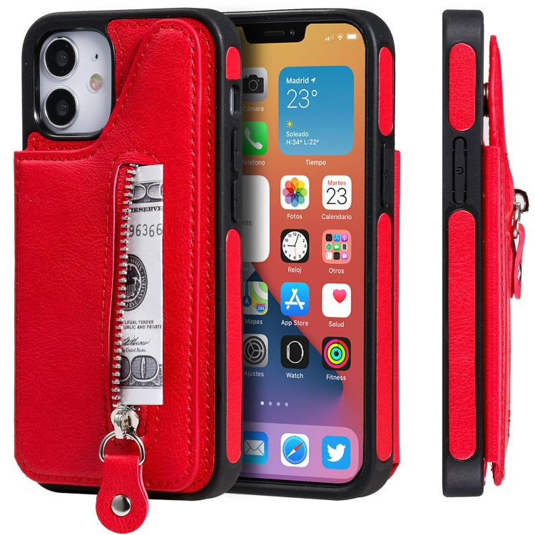 For iPhone 12 mini Solid Color Double Buckle Zipper Shockproof Protective Case