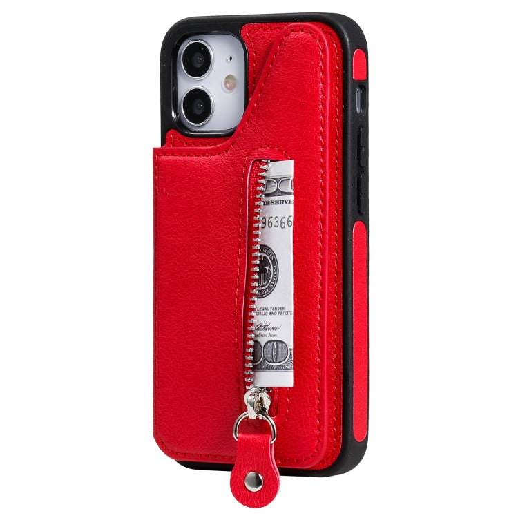 For iPhone 12 mini Solid Color Double Buckle Zipper Shockproof Protective Case