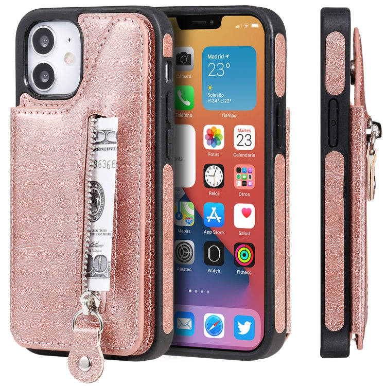 For iPhone 12 mini Solid Color Double Buckle Zipper Shockproof Protective Case