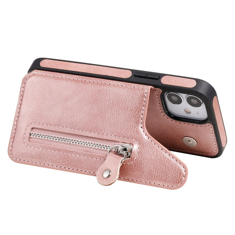 For iPhone 12 mini Solid Color Double Buckle Zipper Shockproof Protective Case