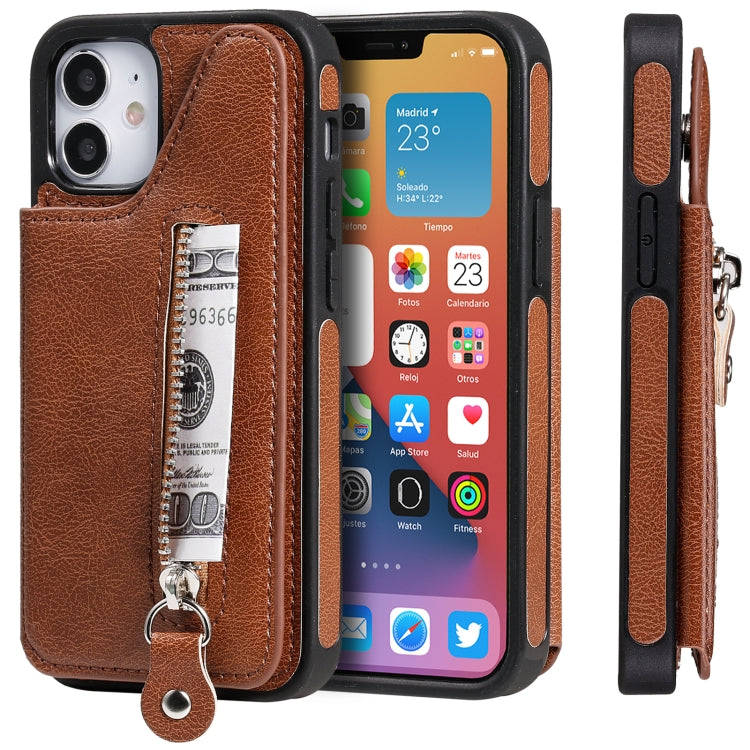 For iPhone 12 mini Solid Color Double Buckle Zipper Shockproof Protective Case