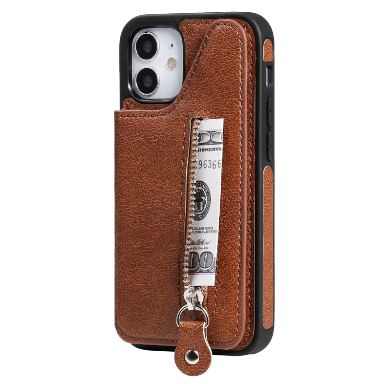For iPhone 12 mini Solid Color Double Buckle Zipper Shockproof Protective Case