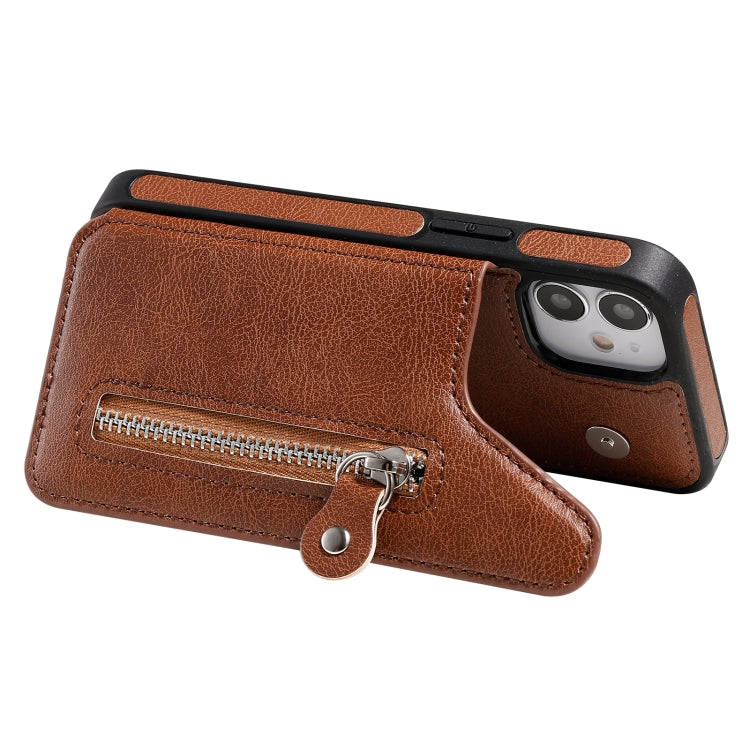 For iPhone 12 mini Solid Color Double Buckle Zipper Shockproof Protective Case