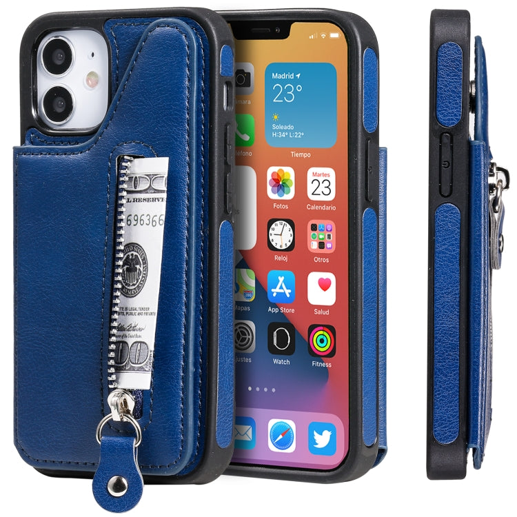 For iPhone 12 mini Solid Color Double Buckle Zipper Shockproof Protective Case