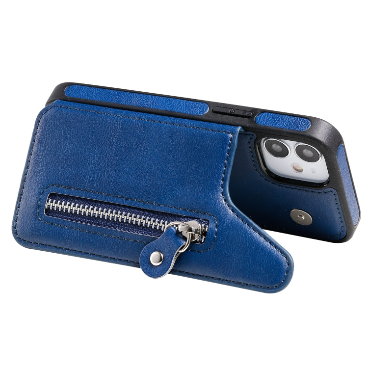 For iPhone 12 mini Solid Color Double Buckle Zipper Shockproof Protective Case