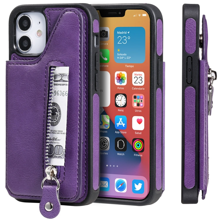 For iPhone 12 mini Solid Color Double Buckle Zipper Shockproof Protective Case