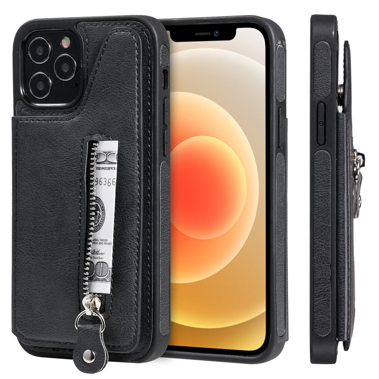 For iPhone 12 / 12 Pro Solid Color Double Buckle Zipper Shockproof Protective Case