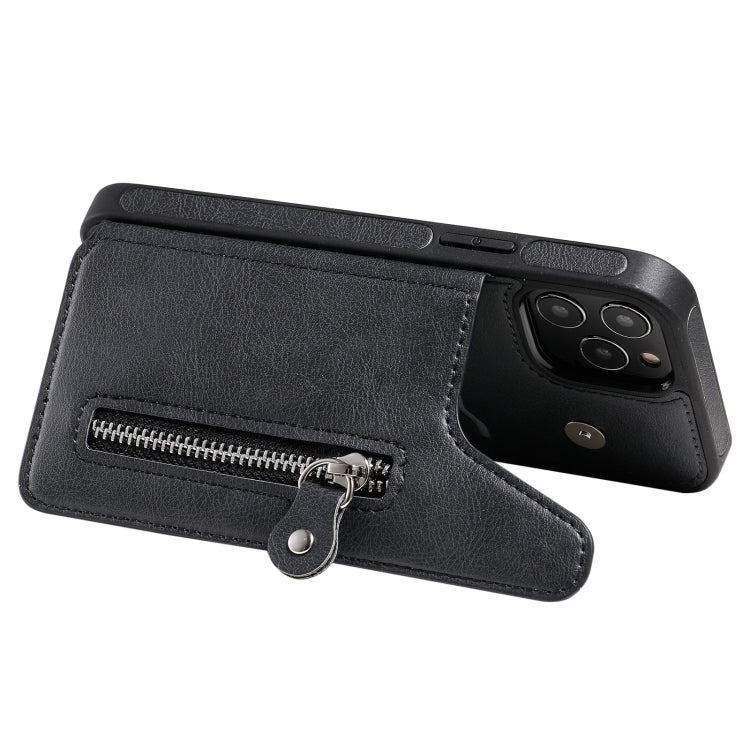 For iPhone 12 / 12 Pro Solid Color Double Buckle Zipper Shockproof Protective Case