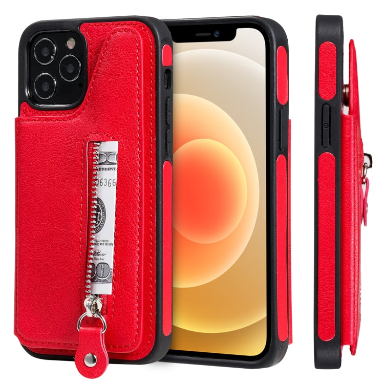 For iPhone 12 / 12 Pro Solid Color Double Buckle Zipper Shockproof Protective Case