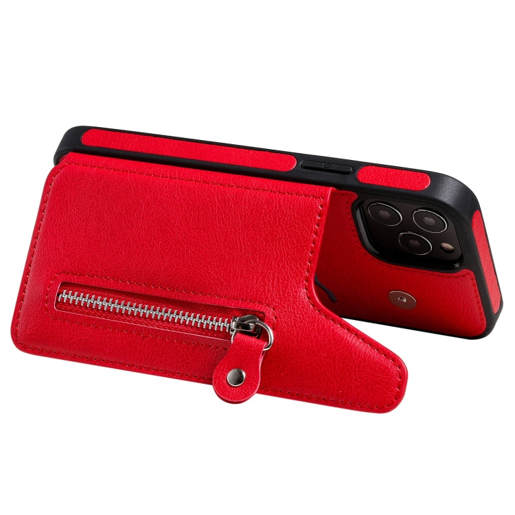 For iPhone 12 / 12 Pro Solid Color Double Buckle Zipper Shockproof Protective Case