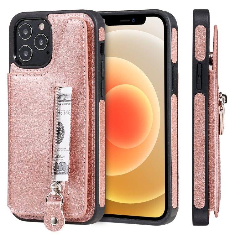 For iPhone 12 / 12 Pro Solid Color Double Buckle Zipper Shockproof Protective Case