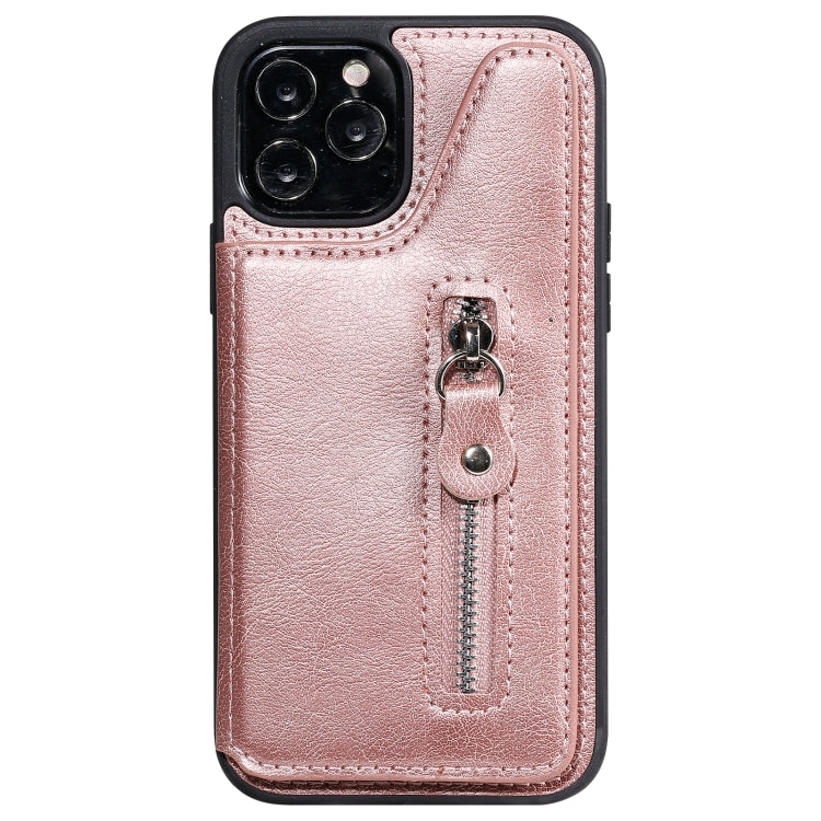 For iPhone 12 / 12 Pro Solid Color Double Buckle Zipper Shockproof Protective Case