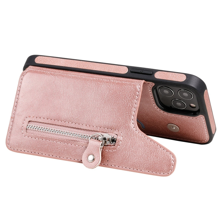 For iPhone 12 / 12 Pro Solid Color Double Buckle Zipper Shockproof Protective Case