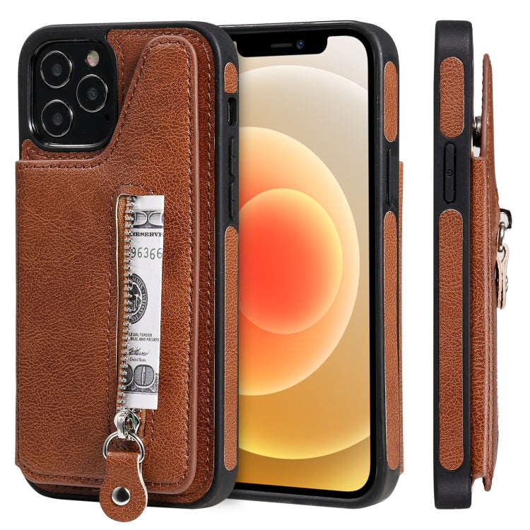 For iPhone 12 / 12 Pro Solid Color Double Buckle Zipper Shockproof Protective Case