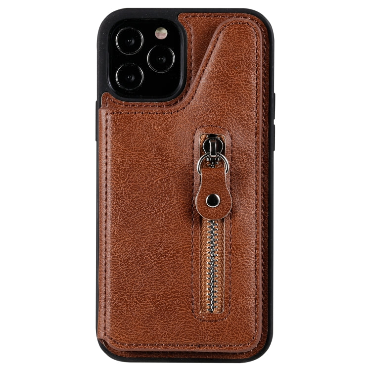 For iPhone 12 / 12 Pro Solid Color Double Buckle Zipper Shockproof Protective Case