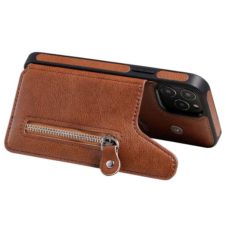 For iPhone 12 / 12 Pro Solid Color Double Buckle Zipper Shockproof Protective Case