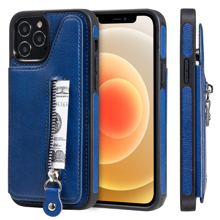 For iPhone 12 / 12 Pro Solid Color Double Buckle Zipper Shockproof Protective Case