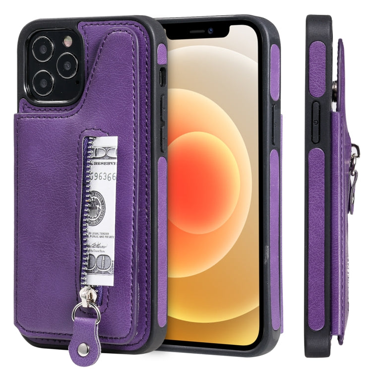 For iPhone 12 / 12 Pro Solid Color Double Buckle Zipper Shockproof Protective Case