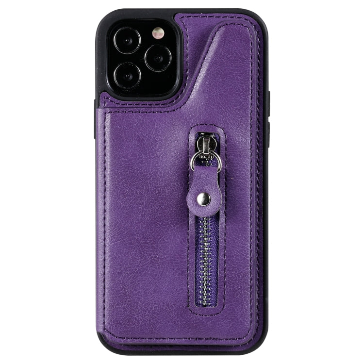 For iPhone 12 / 12 Pro Solid Color Double Buckle Zipper Shockproof Protective Case