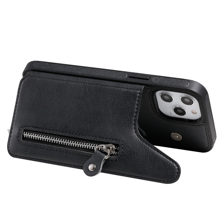 For iPhone 12 Pro Max Solid Color Double Buckle Zipper Shockproof Protective Case