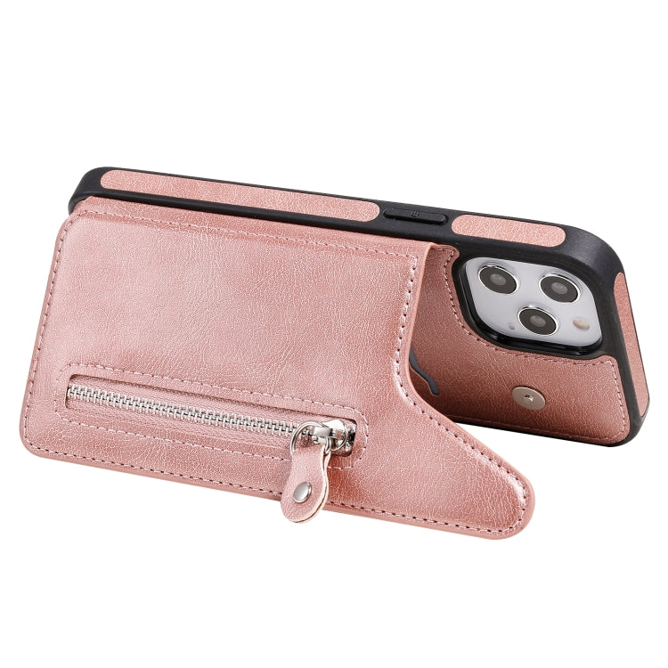 For iPhone 12 Pro Max Solid Color Double Buckle Zipper Shockproof Protective Case