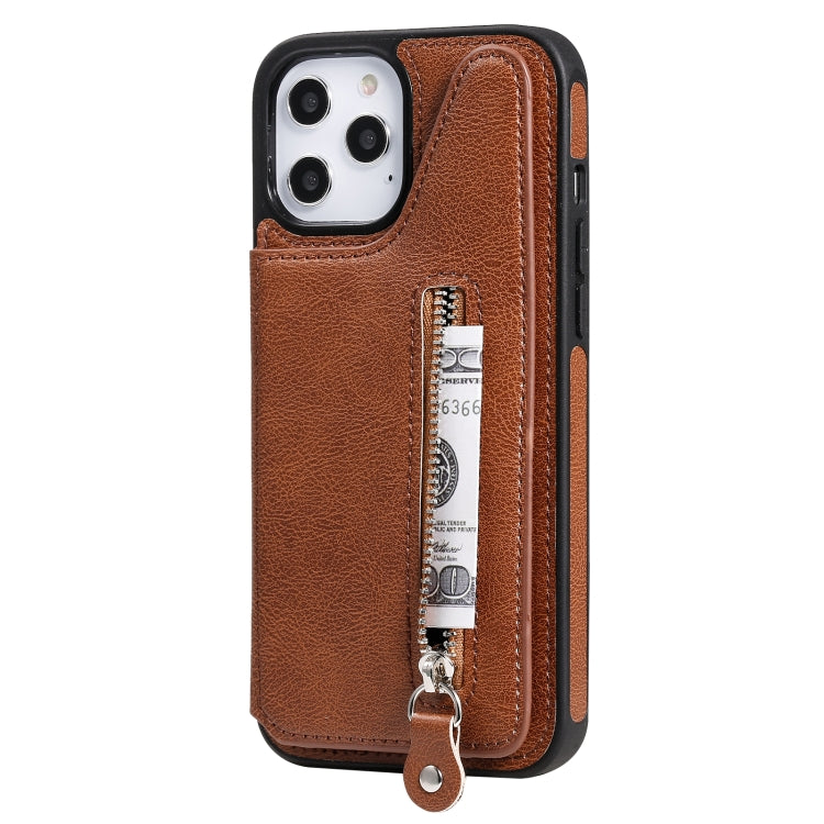 For iPhone 12 Pro Max Solid Color Double Buckle Zipper Shockproof Protective Case