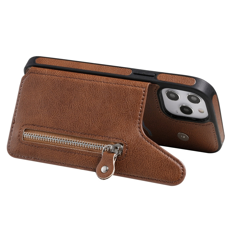 For iPhone 12 Pro Max Solid Color Double Buckle Zipper Shockproof Protective Case
