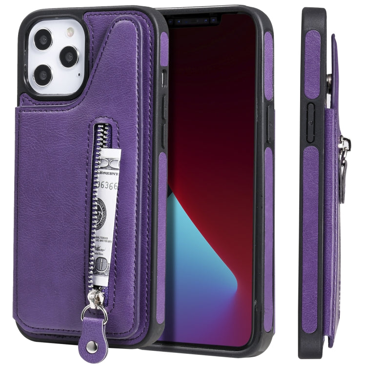 For iPhone 12 Pro Max Solid Color Double Buckle Zipper Shockproof Protective Case