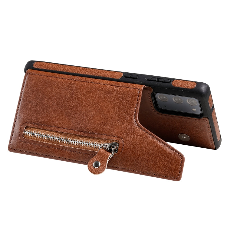Solid Color Double Buckle Zipper Shockproof Protective Case For Samsung Galaxy Note20