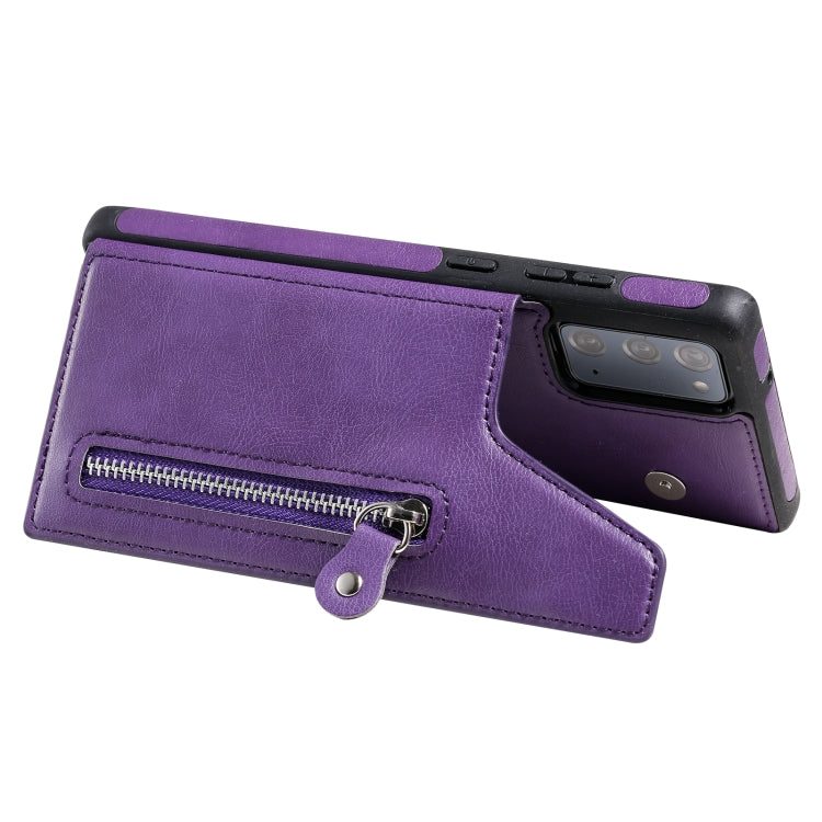 Solid Color Double Buckle Zipper Shockproof Protective Case For Samsung Galaxy Note20