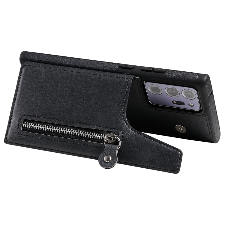 Solid Color Double Buckle Zipper Shockproof Protective Case For Samsung Galaxy Note20 Ultra