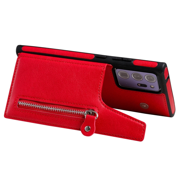 Solid Color Double Buckle Zipper Shockproof Protective Case For Samsung Galaxy Note20 Ultra