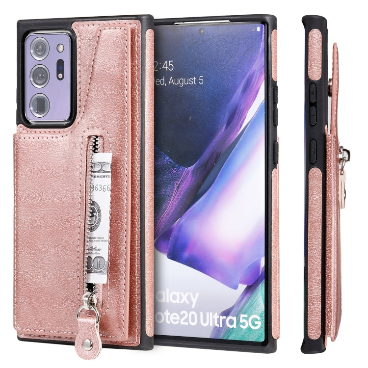 Solid Color Double Buckle Zipper Shockproof Protective Case For Samsung Galaxy Note20 Ultra